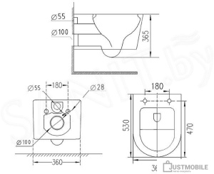 Унитаз подвесной Roxen Vortex в комплекте с инсталляцией StounFix Slim 6 в 1 966303 (кнопка: бежевый)