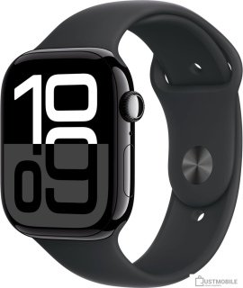 Умные часы Apple Watch Series 10 46 мм (алюминиевый корпус, черный/черный, спортивный силиконовый ремешок M/L)
