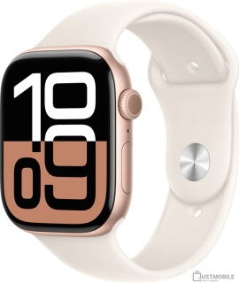 Умные часы Apple Watch Series 10 46 мм (алюминиевый корпус, розовое золото/звездный свет, спортивный силиконовый ремешок M/L)
