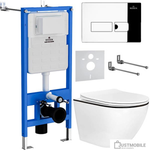 Унитаз подвесной Roxen Antares Black в комплекте с инсталляцией StounFix Slim 6 в 1 964772 (кнопка: хром глянец)