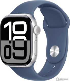 Умные часы Apple Watch Series 10 42 мм (алюминиевый корпус, серебристый/синий, спортивный силиконовый ремешок M/L)