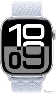 Умные часы Apple Watch Series 10 46 мм (алюминиевый корпус, серебристый/голубой, нейлоновый ремешок)