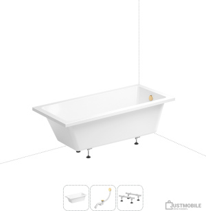 Ванна Wellsee FreeDom 150x80 231101008 (встраиваемая ванна белый глянец, ножки, сифон-автомат золото)